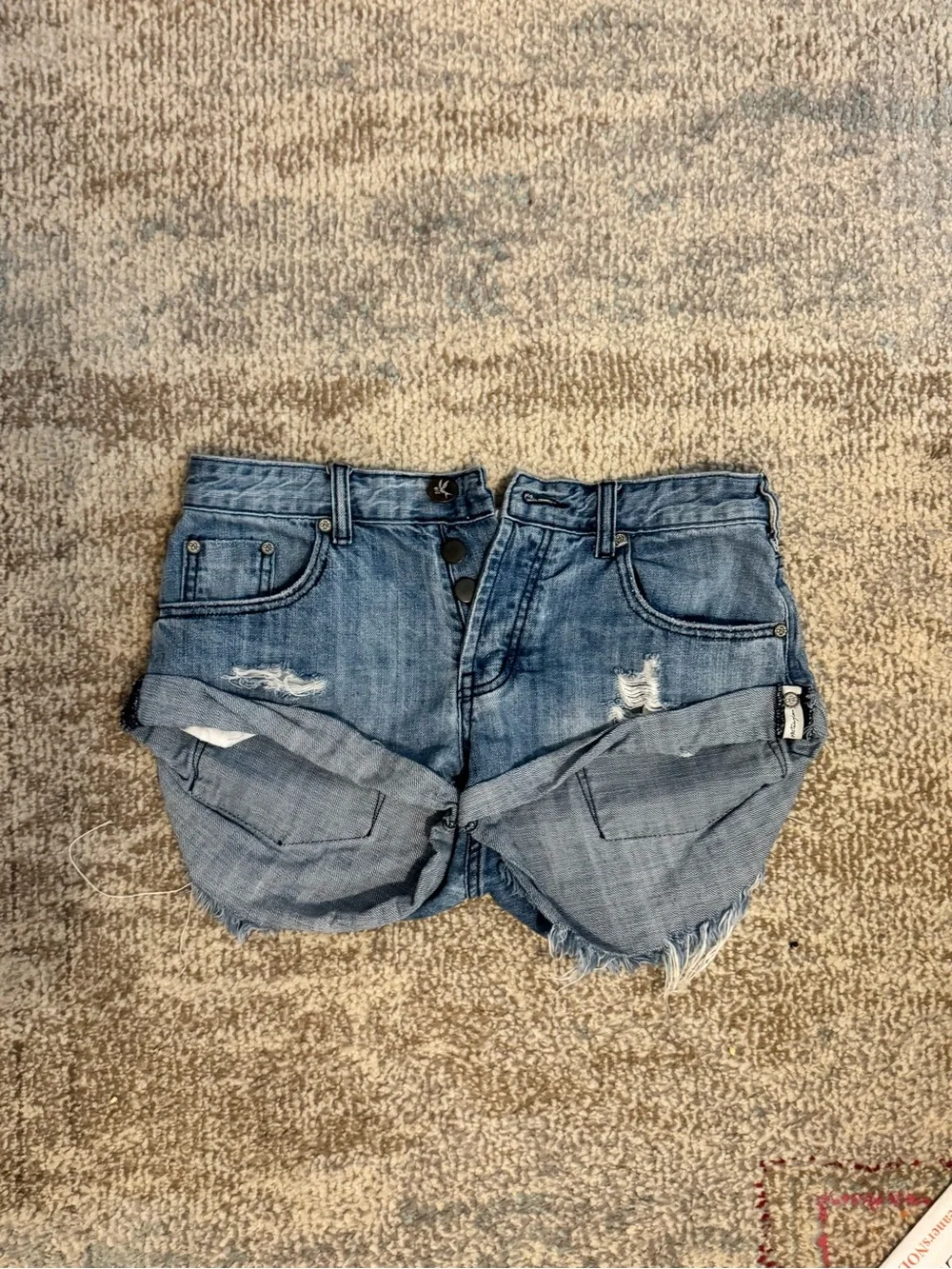 High-Rise Distressed Denim Women’s Shorts - Light Blue - Picture 1 of 4